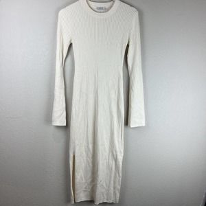 Ayr Dress Women Small Sweater Merino Wool Blend Long Sleeve Bodycon Ivory‎ Cream